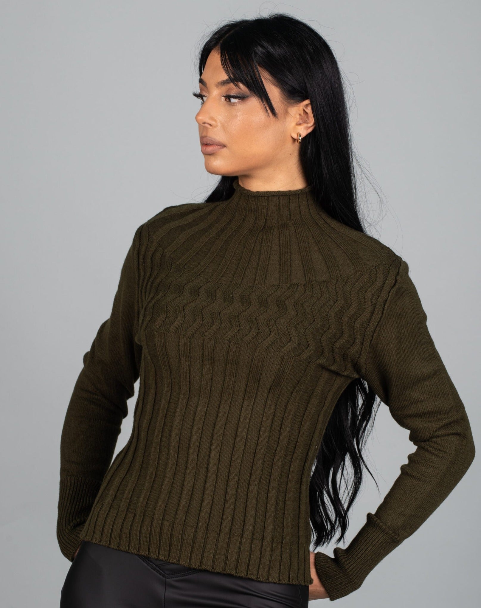 Дамска блуза LORNELA  https://bvseductive.com/products/дамска-блуза-lornela-2  60 % вискоза 40 % нилон топла дамска блуза в маслено зелен цвят модел по тялото с&nbsp; поло яка стил и топлина с блуза&nbsp;LORNELA