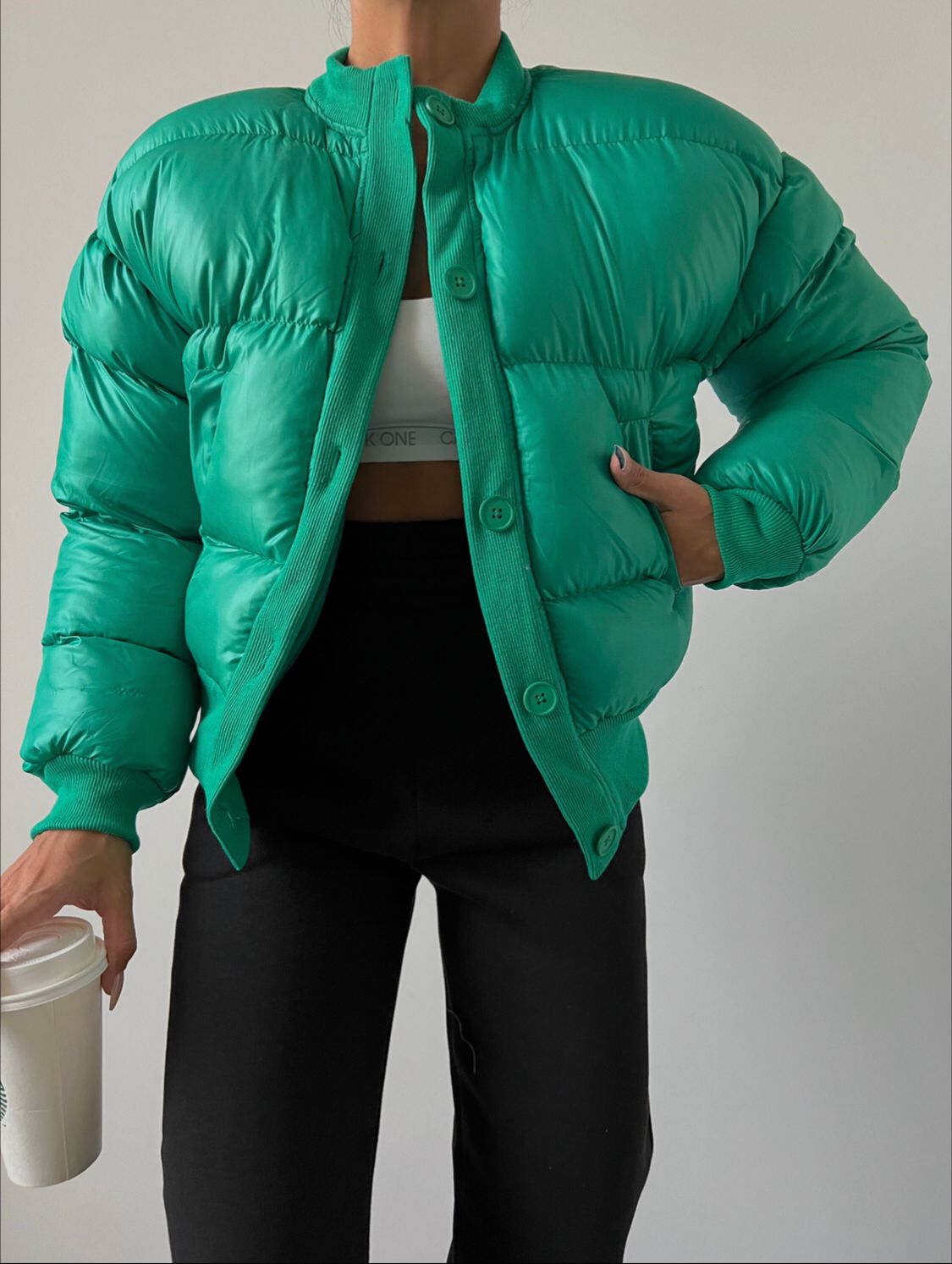 Дамско яке DARA  https://bvseductive.com/products/women-s-jackets-dara-3  модерно дамско яке в зелен цвят изработено от мека, топла и приятна материя кройка с дължина до кръста и ръкави с ластик в края супер предложение за Вашата визия в студените дни чудесен избор за гардероба на всяка модерна дама